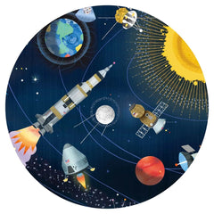 Bunter Weltraum-Poster mit Raketen, Planeten und Satelliten für Kinderzimmer