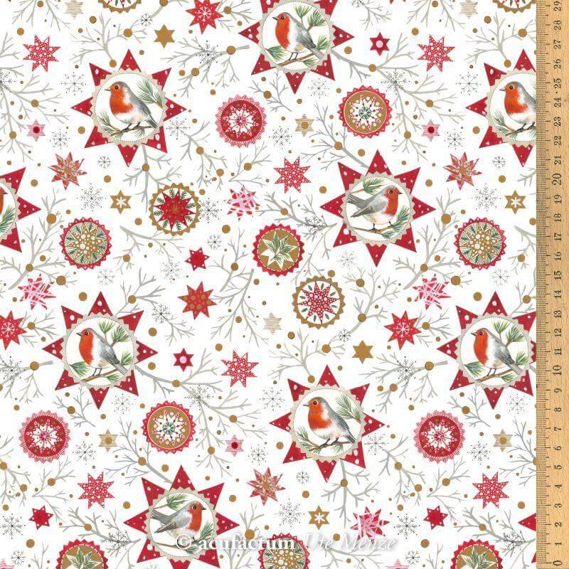 Baumwollstoff Rotkehlchen und Sterne Acufactum