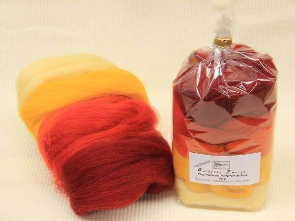 Bergschafwolle Gelb-rote Zwerge 50g Filzrausch