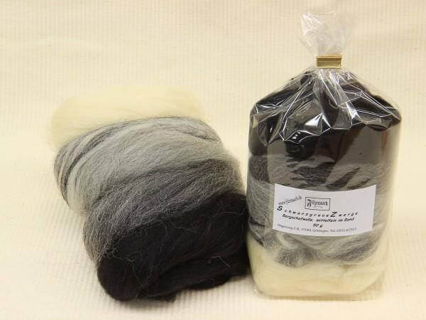 Bergschafwolle Schwarz-weiße Zwerge 50g Filzrausch