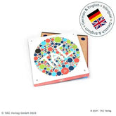 Buntes, bilinguales Lernspiel für Kinder, Spieleschachtel mit geometrischen Formen und Kreisdesign