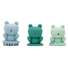 Drei niedliche Frosch-Spielzeugfiguren in Blau, Grün und Mint für Babys und Kleinkinder, ideal als Badespielzeug oder Geschenk
