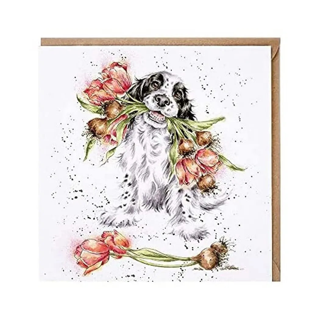 Grußkarte - Blooming with Love - Hund mit Blumen - 91333360 Wrendale
