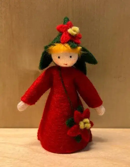 Jahreszeitenpüppchen Weihnachtsstern mit Umhängetasche – kunstundspiel