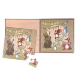 Holzpuzzle mit Tiermusikern, nachhaltiges Kinderspielzeug mit Fuchs, Bär und Maus