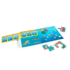 Magnetisches Reisespiel Korallenriff mit bunten Meerestieren und Puzzleteilen von kunstundspiel