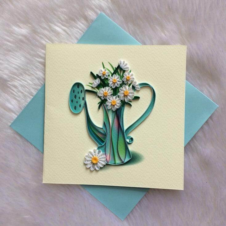 Origamo Karte - Gartenkanne mit Margeriten Paladise