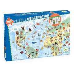 Puzzle 100 Teile - Tiere der Erde + Buch Djeco