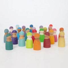 Bunte Holzfiguren Regenbogenfreunde, nachhaltiges Spielzeug bei kunstundspiel München