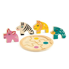 Bunte Holztiere und Puzzle von Djeco – nachhaltiges Kinderspielzeug mit Zebra, Löwe, Nashorn & Dinosaurier