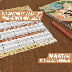 Lernspiel mit Spezialfeldern und ABC-Leiste, 50 Blatt, 26 Kategorien für kindgerechtes Lernen