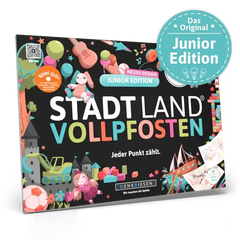 Stadt Land Vollpfosten Junior Edition – nachhaltiges Kinderspiel mit buntem Design und Bastelideen