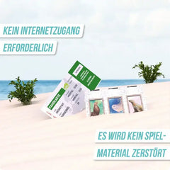 Spielzeugkarte mit Tierbildern am Strand, kein Internetzugang nötig, Spielmaterial bleibt unbeschädigt