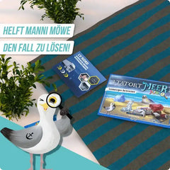 Tatort Meer Junior Spiel mit Möwe und Lupe, nachhaltiges Kinderdetektivspiel für Strand- und Umweltthemen
