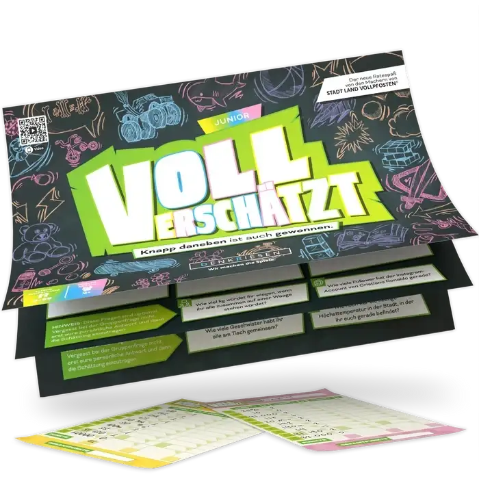 Voll verschätzt Junior – lustiges Ratespiel mit bunten Fragenkarten für Kinder, nachhaltiges Spielzeug