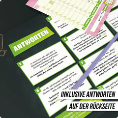 Spielkarten mit Fragen und Antworten, ideal für nachhaltiges Lernspielzeug und Bastelaktivitäten