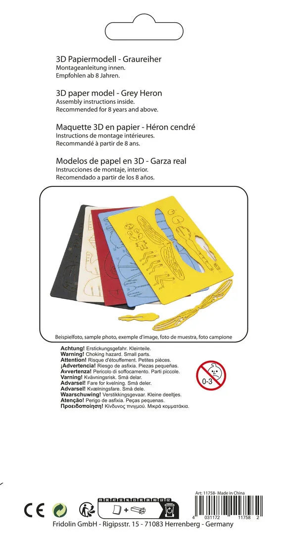3D Graureiher Papiermodell - Fridolin