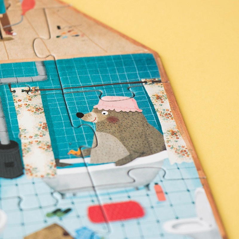 Bär im Badewannen-Puzzle mit Ente, kinderfreundliches Holzpuzzle für Kleinkinder, nachhaltiges Spielzeug
