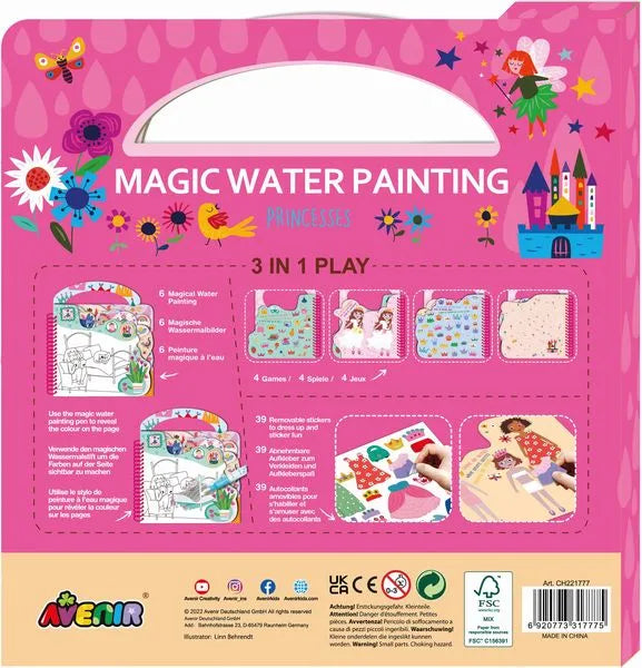 Magisches Wasser Malbuch für Kinder mit Prinzessinnenmotiven und 3-in-1-Spielen