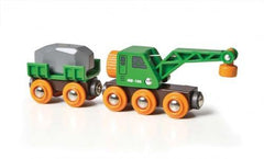 BRIO grüner Kranwagen + Anhänger Brio