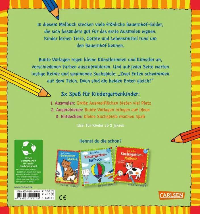 Das dicke Kindergarten-Malbuch - Auf dem Bauernhof Carlsen Verlag