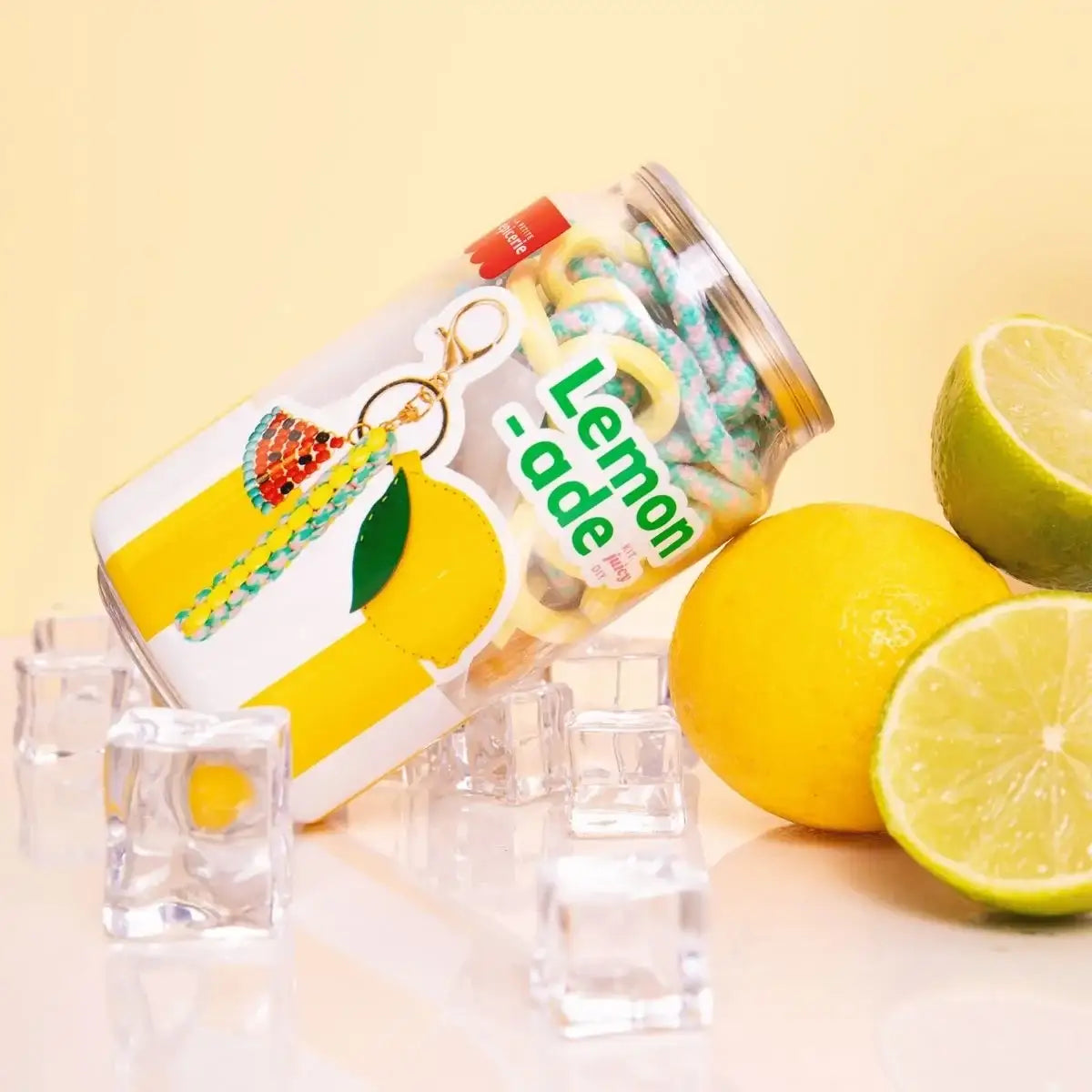 Lemonade DIY Kit mit Zitronen, Limetten und Eiswürfeln für kreatives Basteln