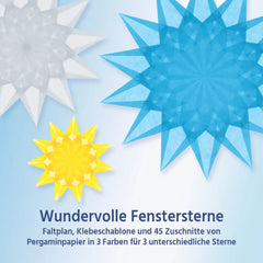 Wundervolle Fenstersterne - gelb, weiss und blau