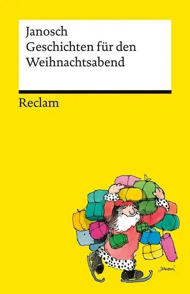 Buchcover Janosch: Geschichten für den Weihnachtsabend von Reclam auf gelbem Hintergrund