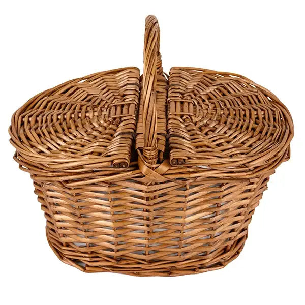 Natürlicher Weidenkorb mit Deckel und Griff, ideal für Picknick oder Spielzeugaufbewahrung