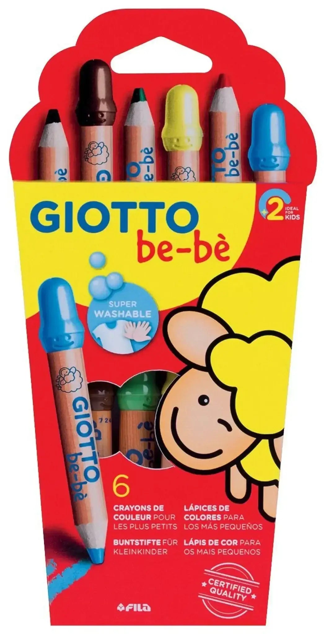 Giotto be-bè 6 Buntstifte Set mit Anspitzer, farbenfrohe Kleinkind-Stifte, kinderfreundlich, kunstundspiel München