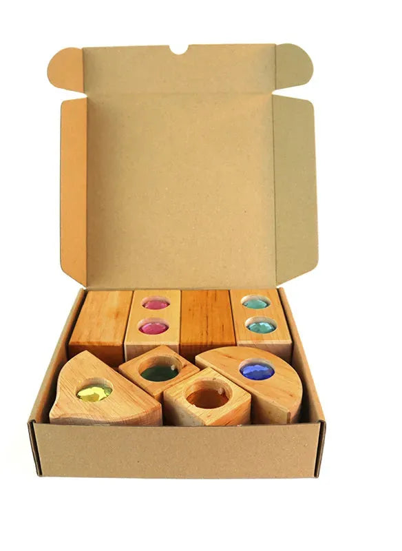 Glitzernde Holzbausteine - Mini Mix Box - 16 Teile - 91370266 Bauspiel