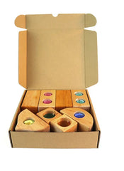 Glitzernde Holzbausteine - Mini Mix Box - 16 Teile - 91370266 Bauspiel