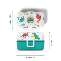 Kinder Brotdose mit Dinosaurier-Motiv, türkis-weiß, Lunchbox kunstundspiel München