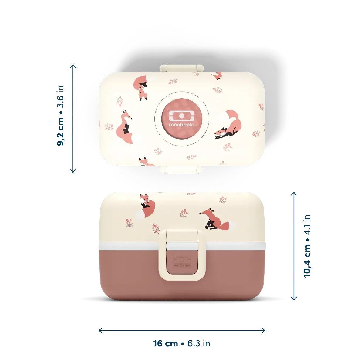 Kinder Lunchbox Tresor Fuchs von monbento, creme-rosa mit Fuchs-Motiven, kunstundspiel