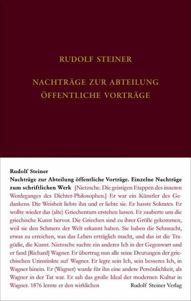 Nachtragsband zum Vortragswerk: Öffentliche Vorträge. Einzelne Nachträge zum schriftlichen Werk - 9783727408502 Rudolf Steiner Verlag