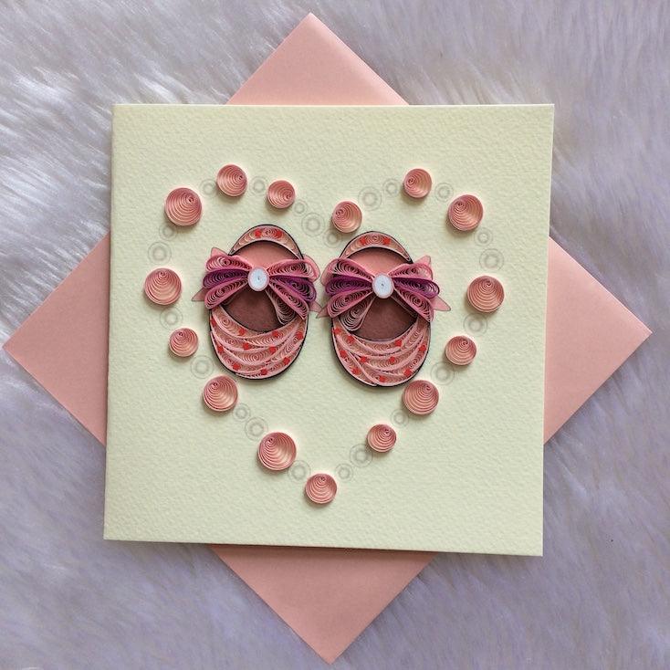Origamo Karte - Babyschühchen rosa - www. kunstundspiel .de 78939