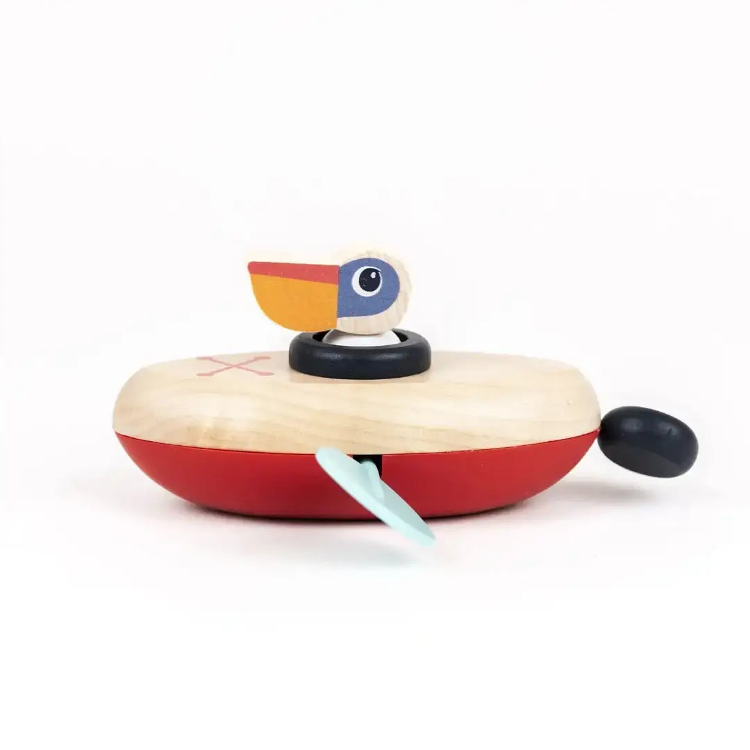 Holzspielzeug Boot mit buntem Vogel, nachhaltig & kinderfreundlich für Bastel- und Spielzeit