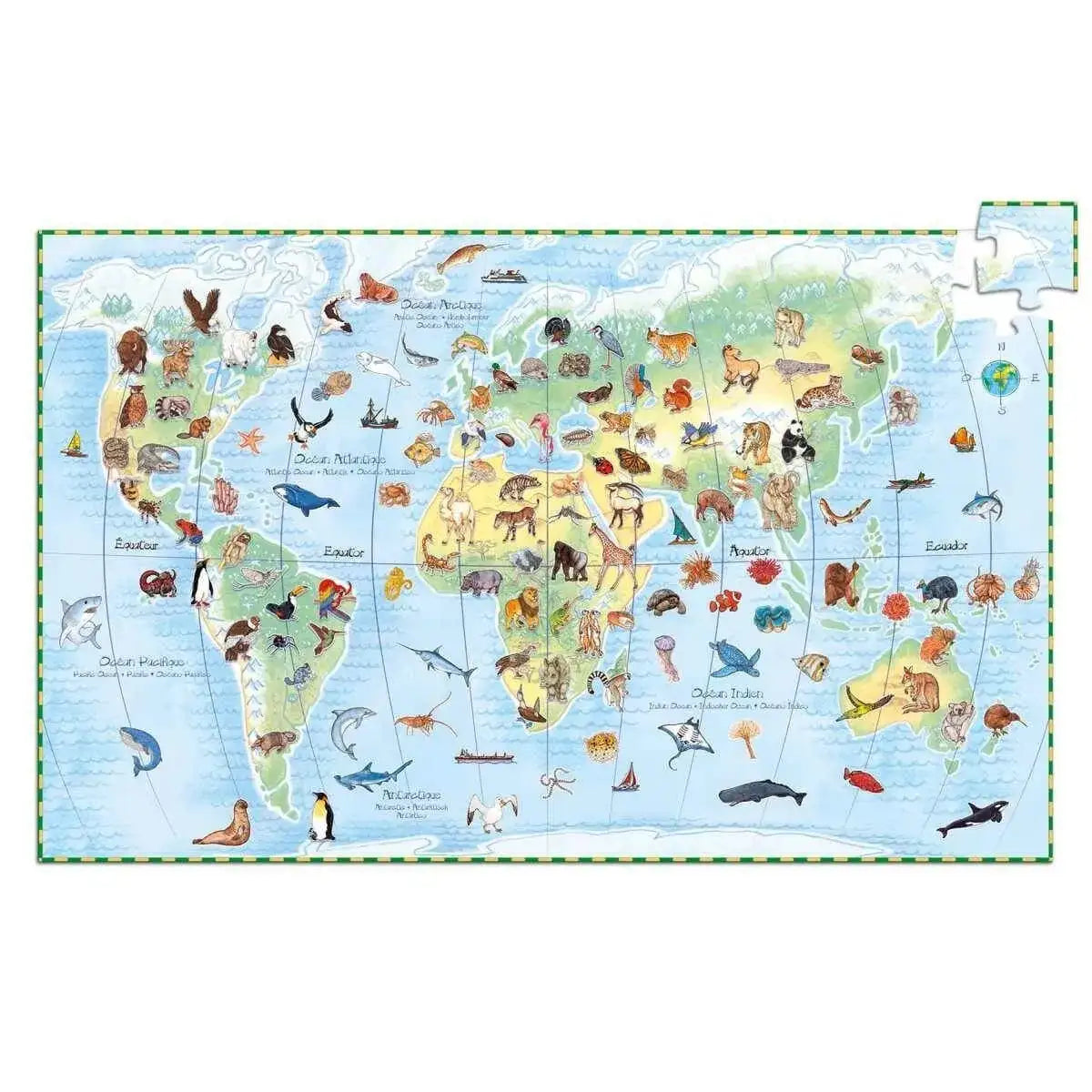 Puzzle 100 Teile - Tiere der Erde + Buch Djeco