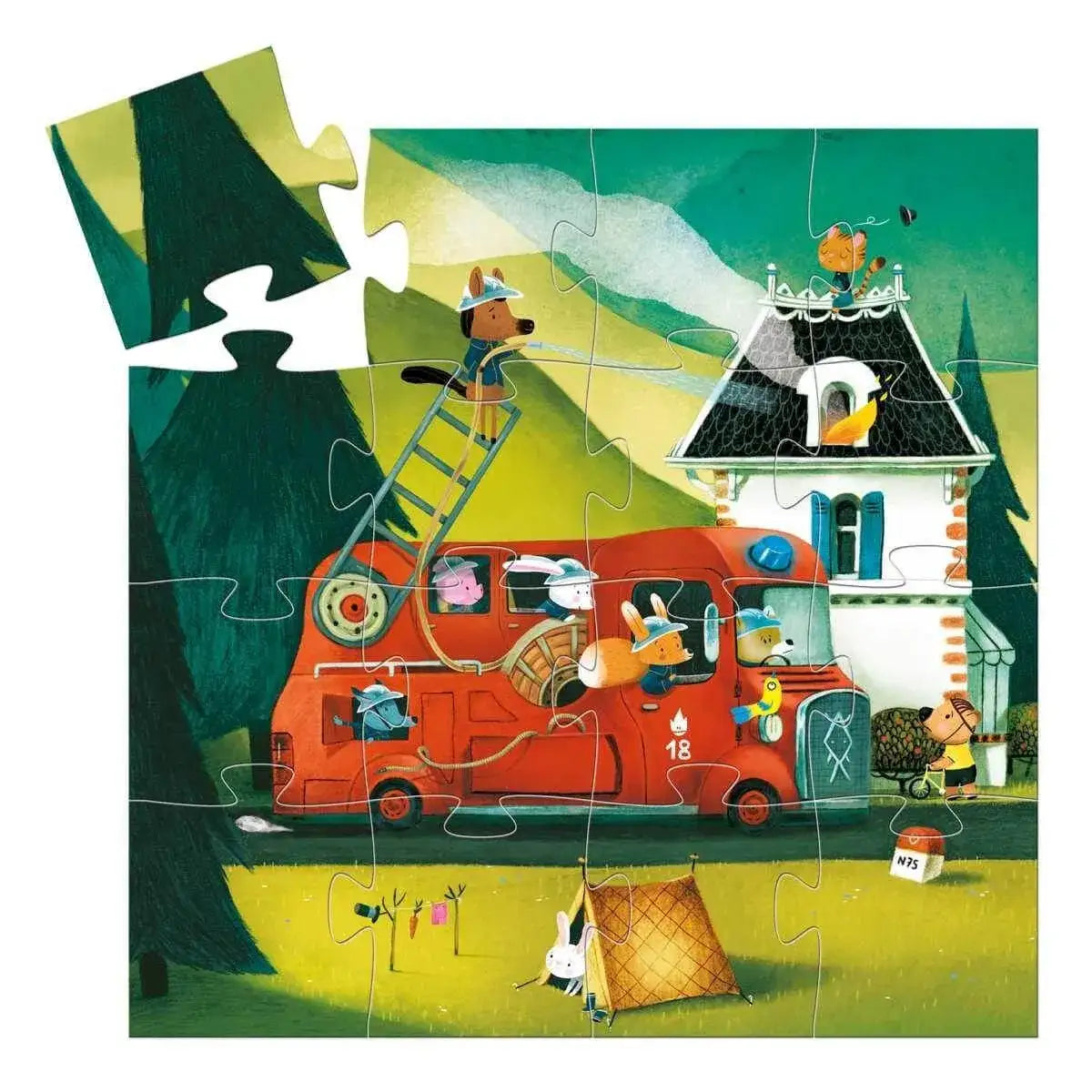 Puzzle 16 Teile - Das Feuerwehrauto Djeco