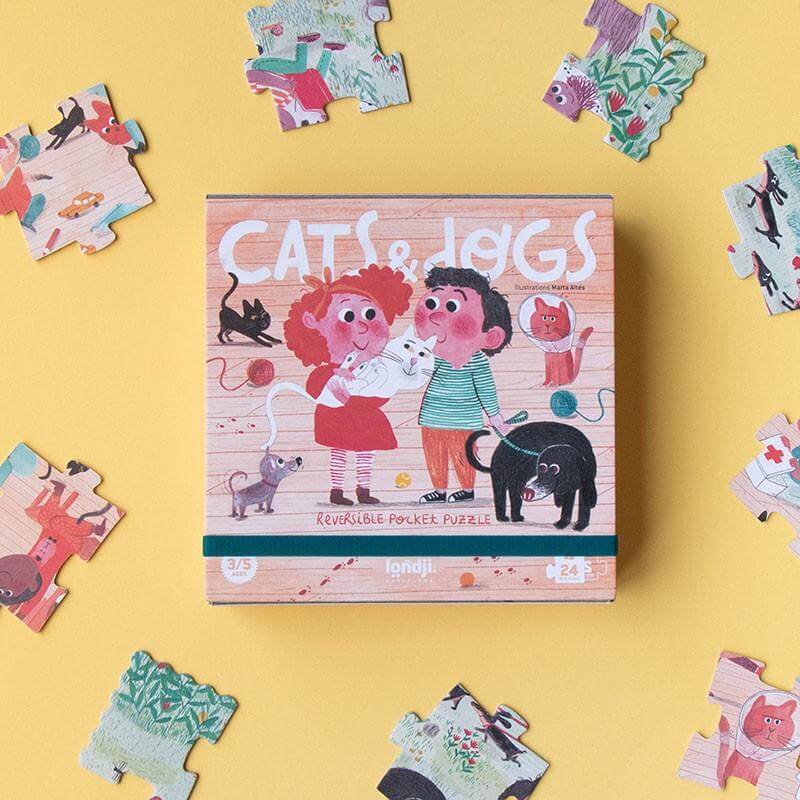 Puzzle 24 Teile - Pocket Cats & Dogs - doppelseitig bedruckt Londji