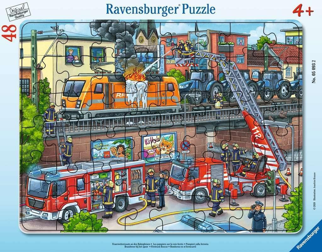Puzzle 48 Teile Feuerwehreinsatz an den Bahngleisen - www. kunstundspiel .de 05093