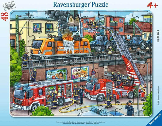 Puzzle 48 Teile Feuerwehreinsatz an den Bahngleisen Ravensburger Spiele