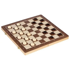 Holz-Damebrett mit schwarzen und weißen Steinen, nachhaltiges Brettspiel für Kinder und Erwachsene