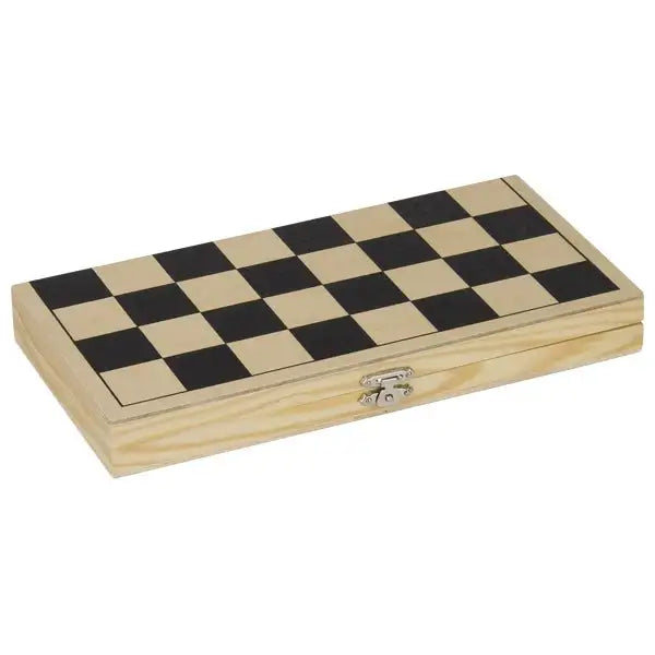 Holz-Schachbrett mit Klappdeckel und Metallschloss, nachhaltiges Spielzeug für Kinder und Erwachsene