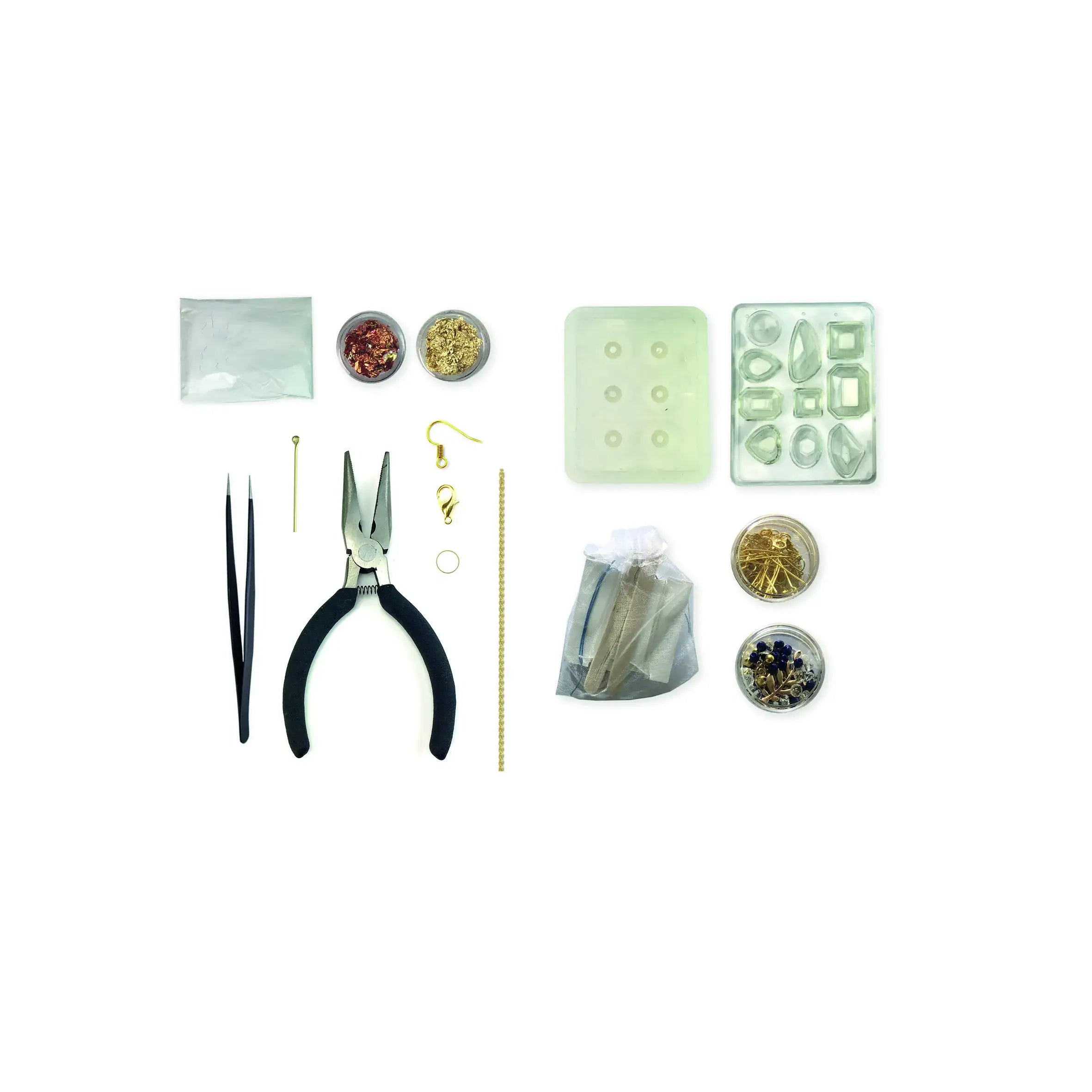 Bastelset für Schmuck basteln mit Zangen, Perlen, Formen und Ketten für kreative Kinderbastelprojekte