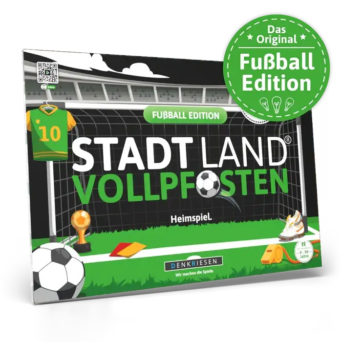 STADTLAND VOLLPFOSTEN Fußball Edition – Heimspiel Brettspiel mit Tor, Trikot & Pokal für Kinder ab 9 Jahren