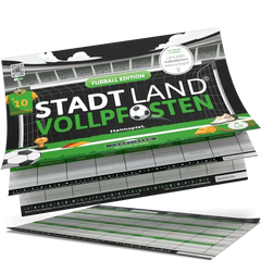 Stadt Land Vollpfosten Fußball Edition – nachhaltiges Brettspiel für Kinder mit Tor, Trikot & Punktefeldern