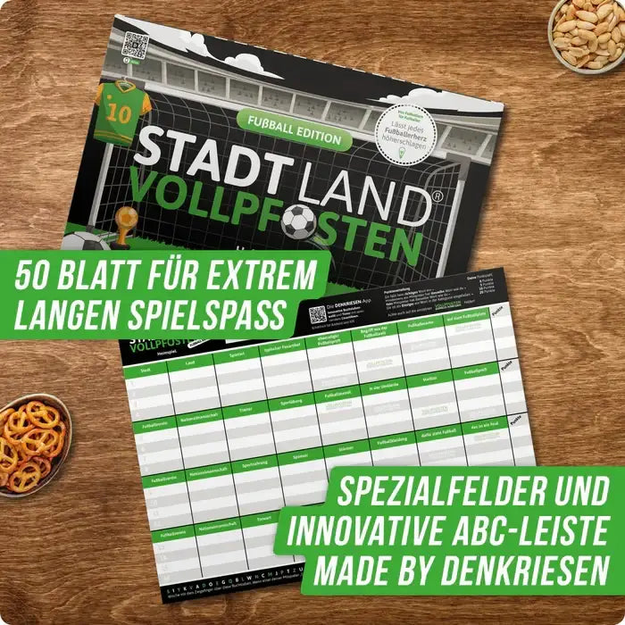 Fußball-Edition von StadtLandVollPfosten: 50 Blatt für langen Spielspaß mit Spezialfeldern & ABC-Leiste