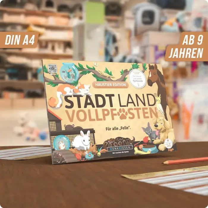 Stadt Land Vollpfosten Haustier Edition Spiel für Kinder ab 9 Jahren, DIN A4, nachhaltiges Familien-Spielzeug