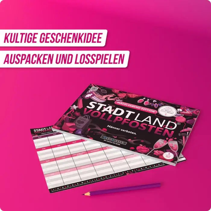 Stadt Land Vollpfosten Spiel, kultige Geschenkidee für Erwachsene, auspacken und losspielen